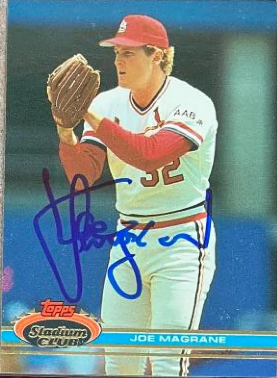 Joe Magrane Signed 1991 Stadium Club Baseball Card - St Louis Cardinals