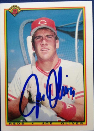 Joe Oliver Signed 1990 Bowman Tiffany Baseball Card - Cincinnati Reds - PastPros