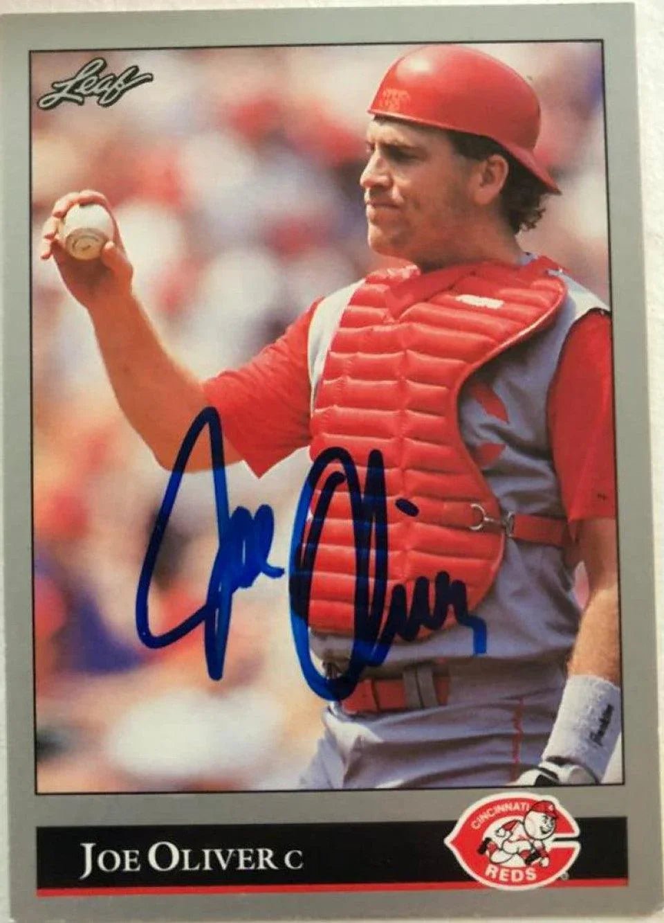 Joe Oliver Signed 1992 Leaf Baseball Card - Cincinnati Reds