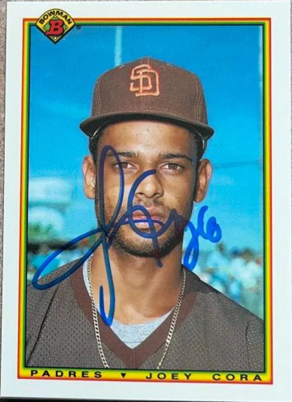 Joey Cora Signed 1990 Bowman Tiffany Baseball Card - San Diego Padres