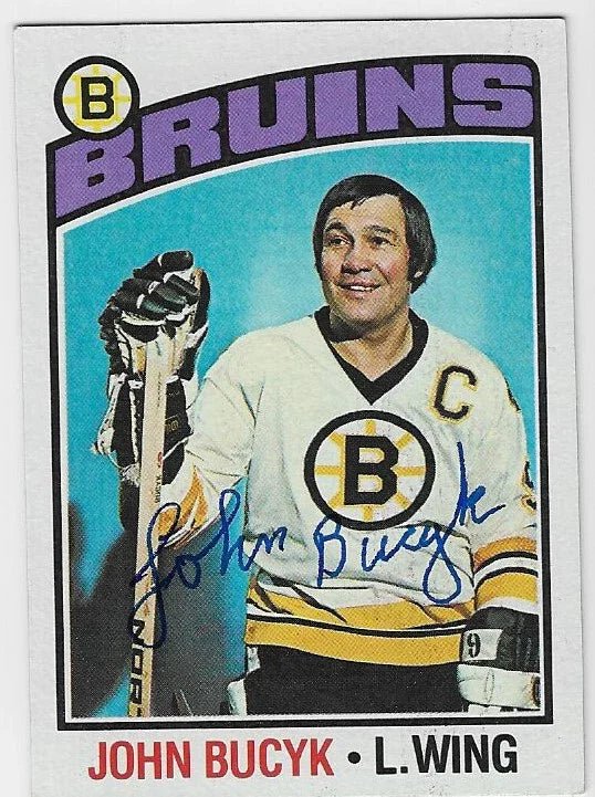 John Bucyk Signed 1976-77 Topps Hockey Card - Boston Bruins