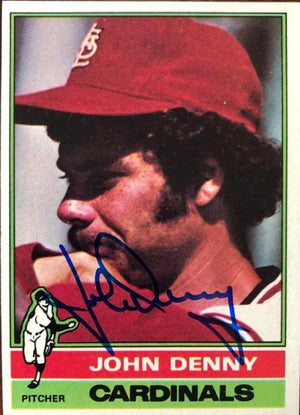 John Denny Signed 1976 Topps Baseball Card - St Louis Cardinals - PastPros