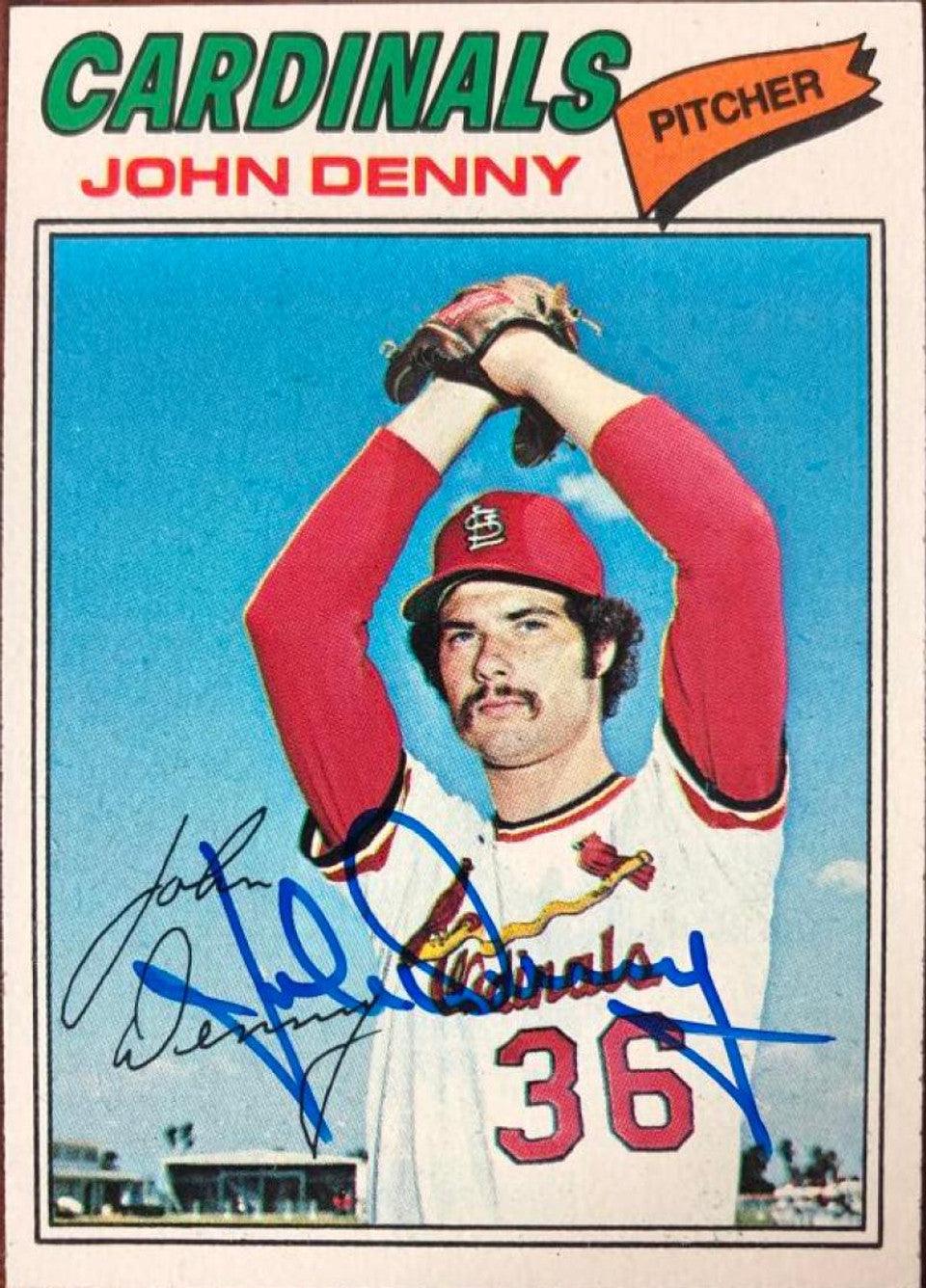 John Denny Signed 1977 Topps Baseball Card - St Louis Cardinals - PastPros