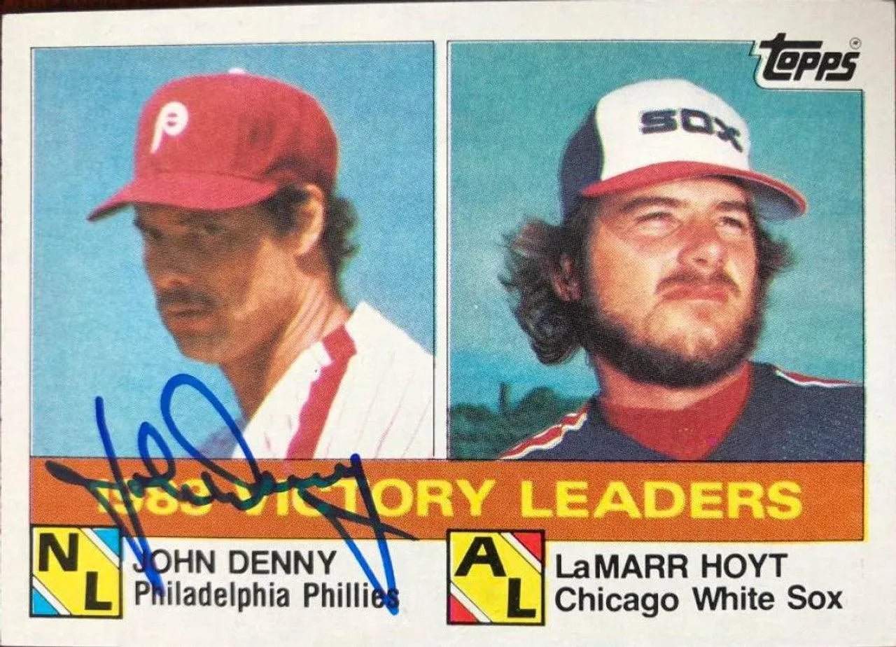 John Denny Signed 1984 Topps Leaders Baseball Card - Philadelphia Phillies