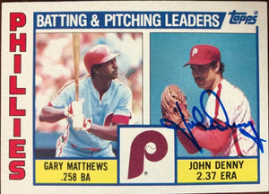 John Denny Signed 1984 Topps Team Leaders Baseball Card - Philadelphia Phillies - PastPros