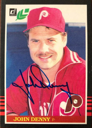 John Denny Signed 1985 Leaf Baseball Card - Philadelphia Phillies - PastPros