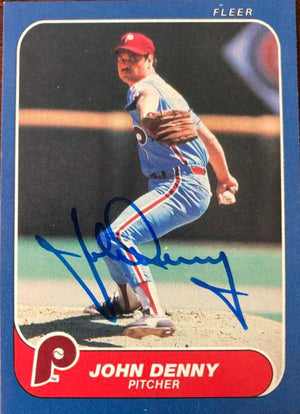 John Denny Signed 1986 Fleer Baseball Card - Philadelphia Phillies - PastPros