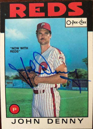 John Denny Signed 1986 O-Pee-Chee Baseball Card - Cincinnati Reds - PastPros