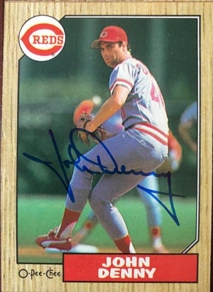 John Denny Signed 1987 O-Pee-Chee Baseball Card - Cincinnati Reds - PastPros