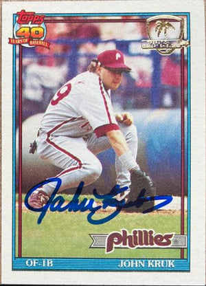 John Kruk Signed 1991 Topps Desert Shield Baseball Card - Philadelphia Phillies - PastPros