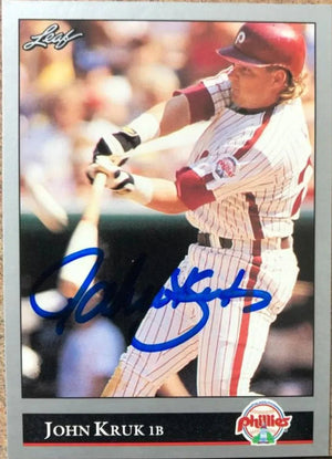 John Kruk Signed 1992 Leaf Previews Baseball Card - Philadelphia Phillies