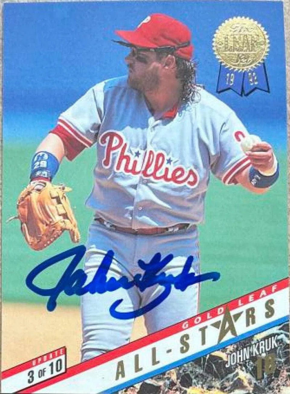 John Kruk Signed 1993 Leaf Gold All-Stars Baseball Card - Philadelphia Phillies