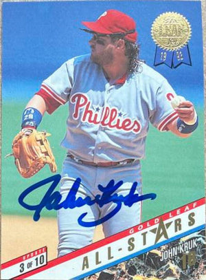 John Kruk Signed 1993 Leaf Gold All-Stars Baseball Card - Philadelphia Phillies - PastPros