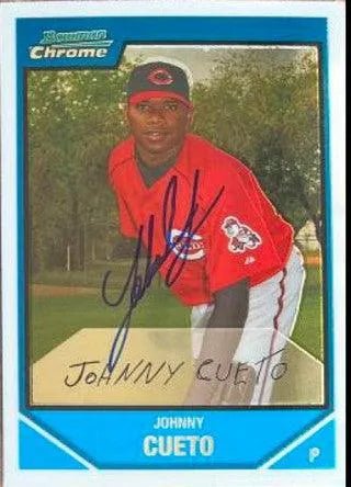 Johnny Cueto Signed 2007 Bowman Chrome Prospects Baseball Card - Cincinnati Reds