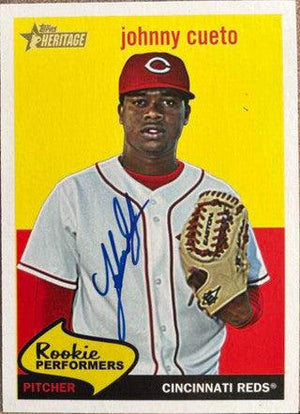 Johnny Cueto Signed 2008 Topps Heritage Rookie Performers Baseball Card - Cincinnati Reds - PastPros