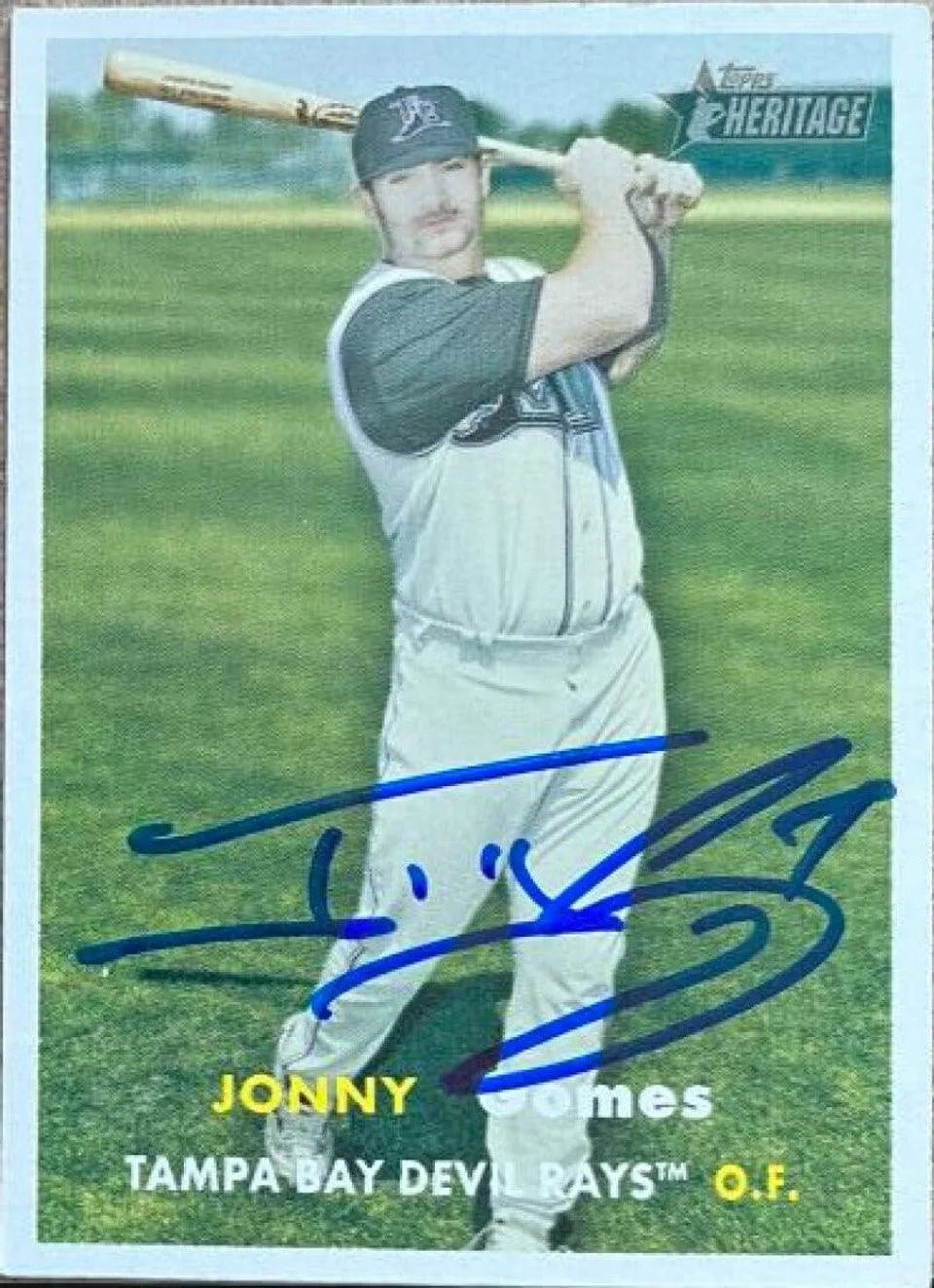 Jonny Gomes Signed 2006 Topps Heritage Baseball Card - Tampa Bay Rays
