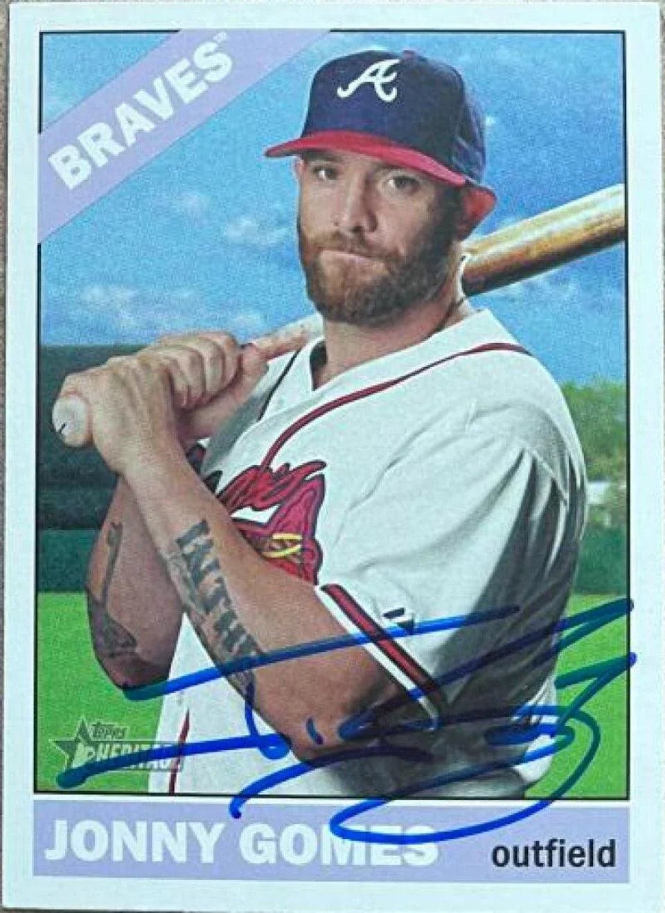 Jonny Gomes Signed 2015 Topps Heritage Baseball Card - Atlanta Braves