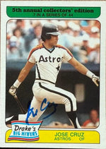 Jose Cruz Autographed 1985 Topps Drake's Big Hitters Plus Super Pitchers Baseball Card - Houston Astros #7