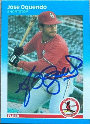 Jose Oquendo Signed 1987 Fleer Baseball Card - St Louis Cardinals - PastPros
