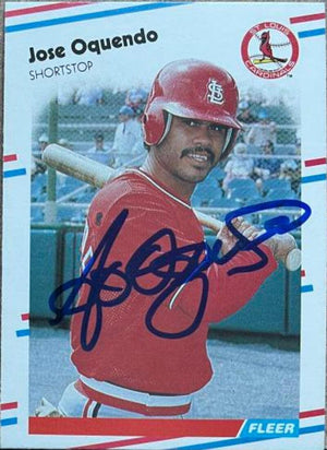 Jose Oquendo Signed 1988 Fleer Baseball Card - St Louis Cardinals - PastPros