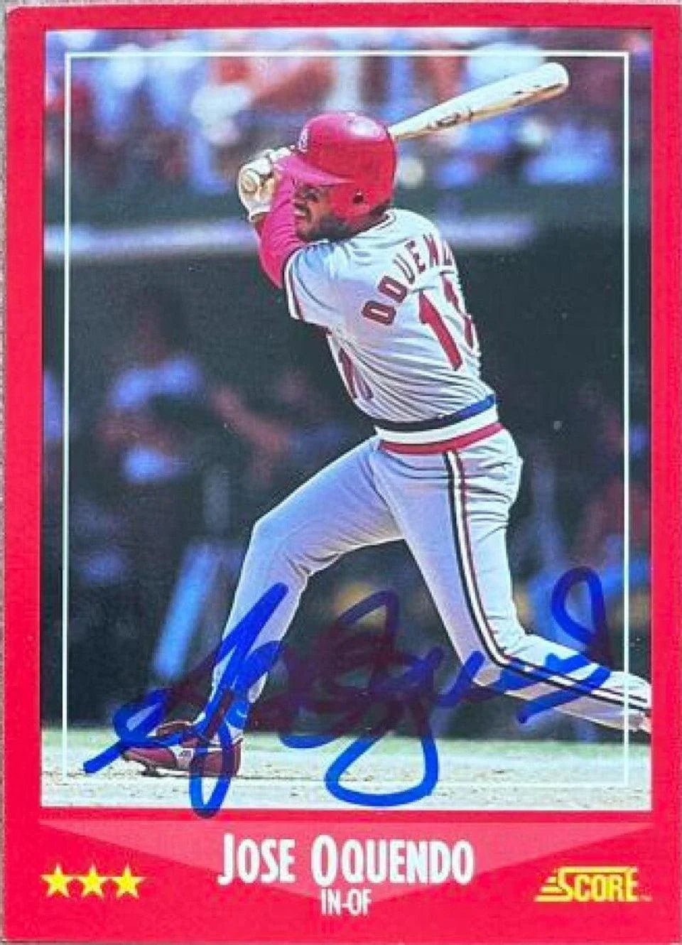Jose Oquendo Signed 1988 Score Baseball Card - St Louis Cardinals