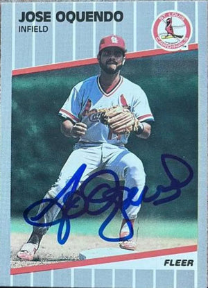Jose Oquendo Signed 1989 Fleer Baseball Card - St Louis Cardinals