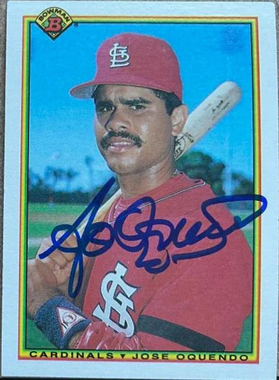 Jose Oquendo Signed 1990 Bowman Baseball Card - St Louis Cardinals