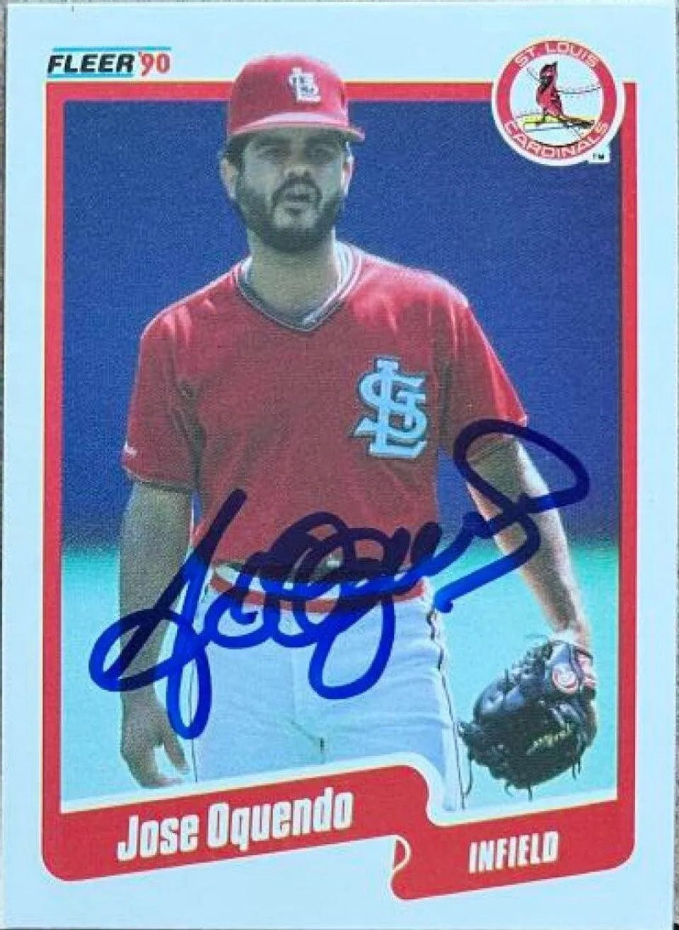 Jose Oquendo Signed 1990 Fleer Baseball Card - St Louis Cardinals