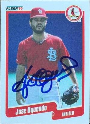 Jose Oquendo Signed 1990 Fleer Baseball Card - St Louis Cardinals - PastPros