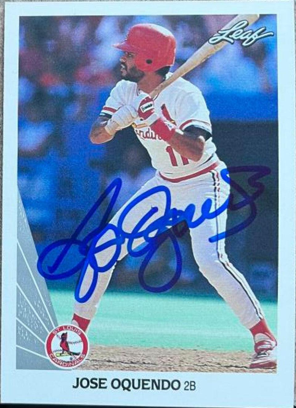 Jose Oquendo Signed 1990 Leaf Baseball Card - St Louis Cardinals - PastPros