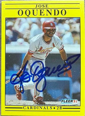 Jose Oquendo Signed 1991 Fleer Baseball Card - St Louis Cardinals - PastPros