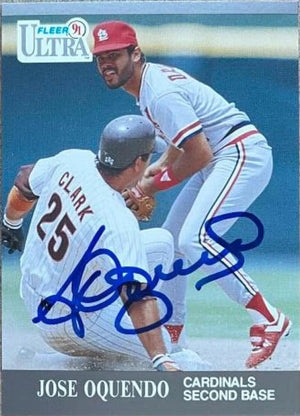 Jose Oquendo Signed 1991 Fleer Ultra Baseball Card - St Louis Cardinals