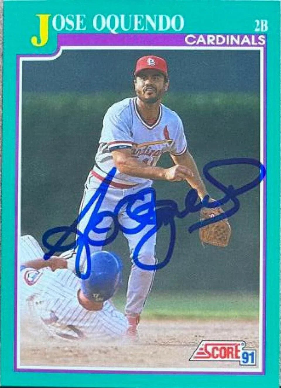 Jose Oquendo Signed 1991 Score Baseball Card - St Louis Cardinals