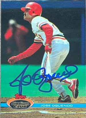 Jose Oquendo Signed 1991 Stadium Club Baseball Card - St Louis Cardinals