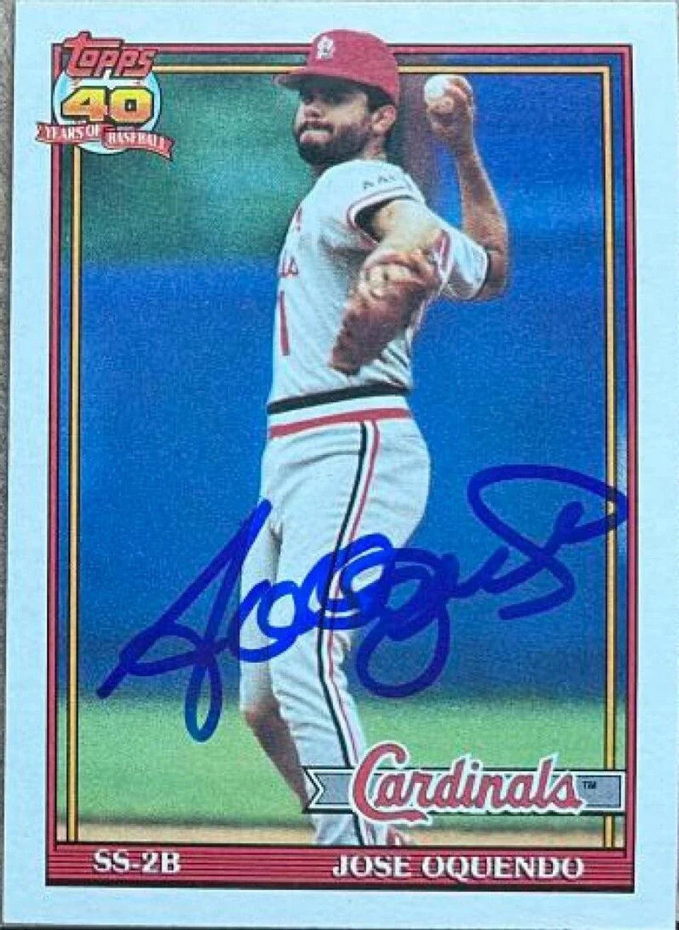 Jose Oquendo Signed 1991 Topps Baseball Card - St Louis Cardinals