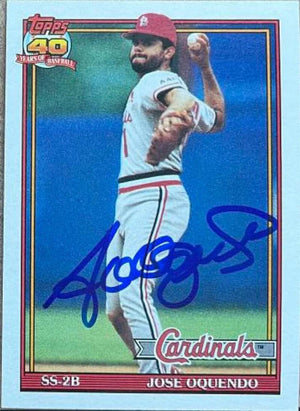Jose Oquendo Signed 1991 Topps Baseball Card - St Louis Cardinals