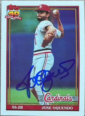 Jose Oquendo Signed 1991 Topps Tiffany Baseball Card - St Louis Cardinals