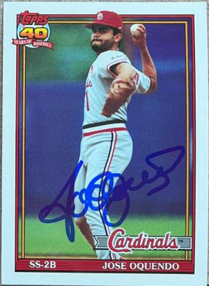 Jose Oquendo Signed 1991 Topps Tiffany Baseball Card - St Louis Cardinals - PastPros