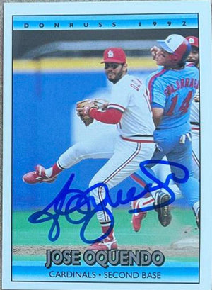 Jose Oquendo Signed 1992 Donruss Baseball Card - St Louis Cardinals - PastPros