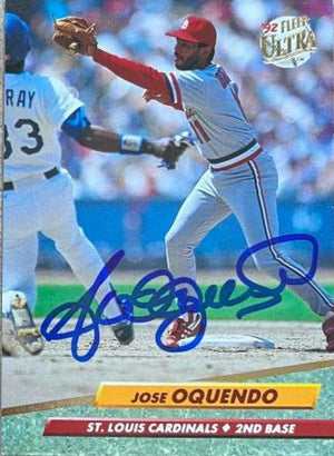 Jose Oquendo Signed 1992 Fleer Ultra Baseball Card - St Louis Cardinals