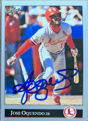 Jose Oquendo Signed 1992 Leaf Baseball Card - St Louis Cardinals - PastPros