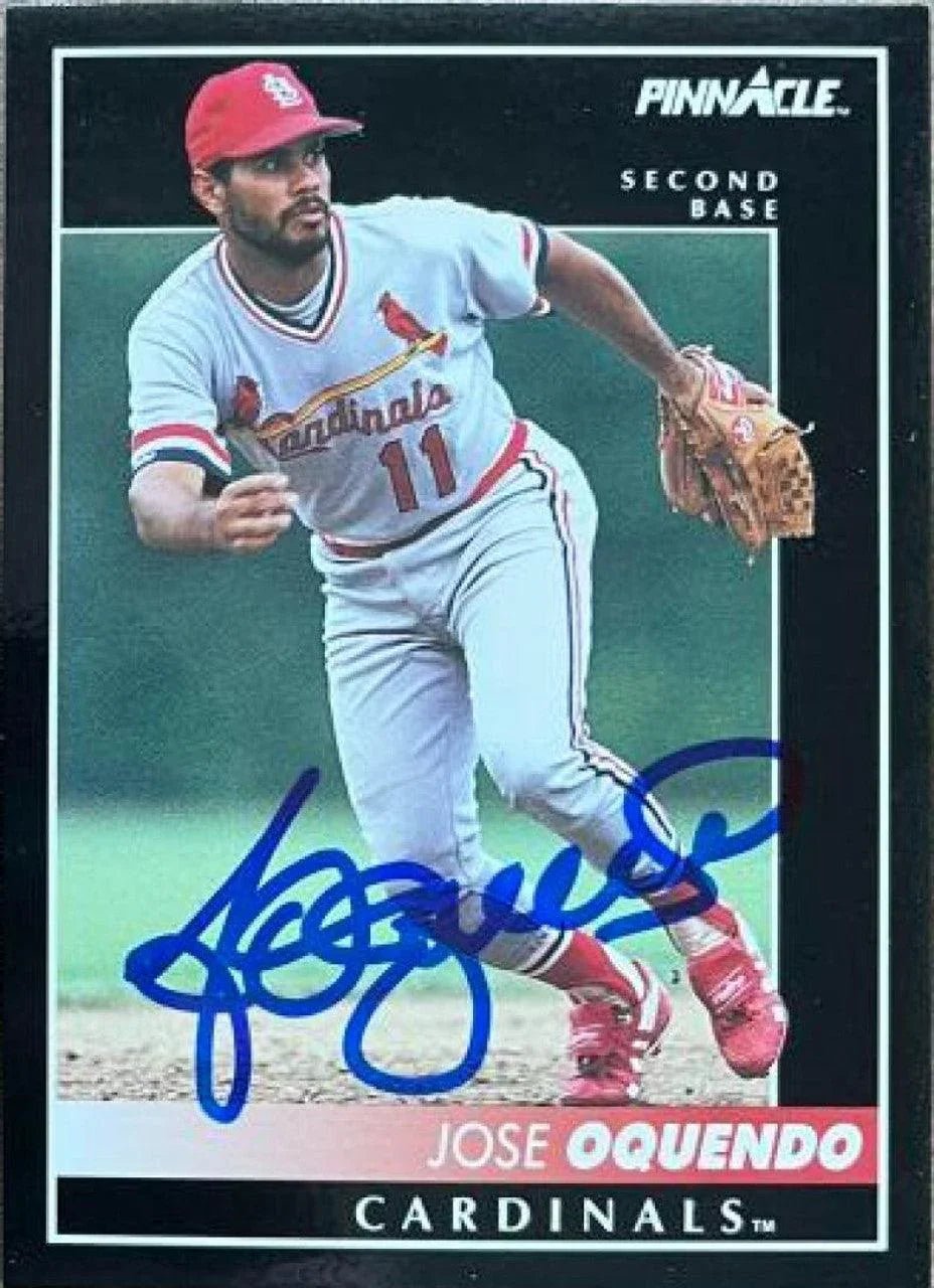 Jose Oquendo Signed 1992 Pinnacle Baseball Card - St Louis Cardinals