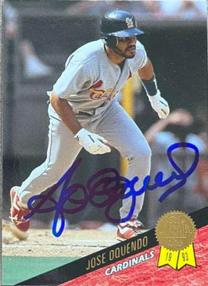 Jose Oquendo Signed 1993 Leaf Baseball Card - St Louis Cardinals - PastPros