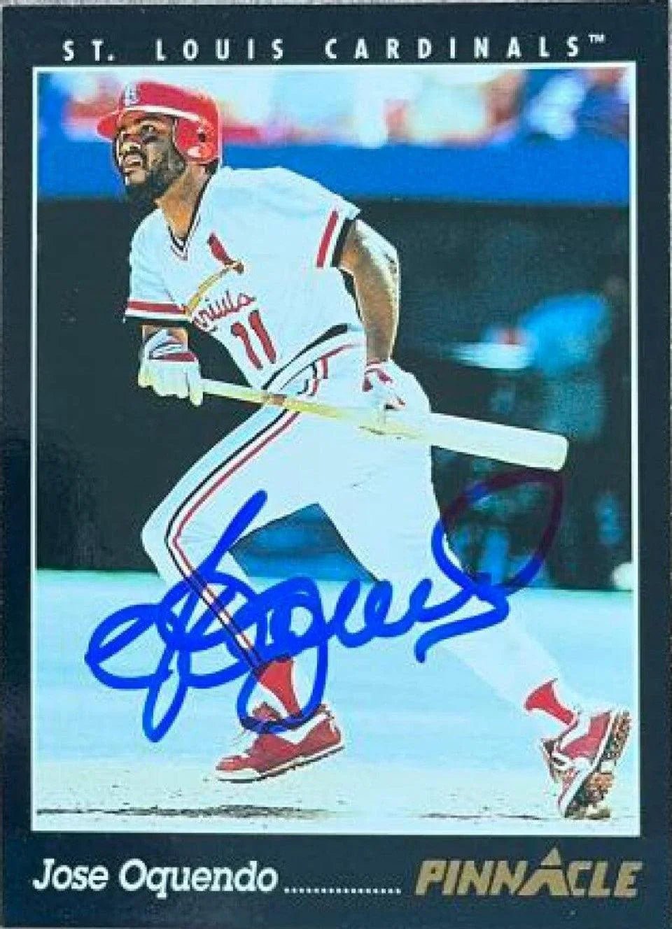 Jose Oquendo Signed 1993 Pinnacle Baseball Card - St Louis Cardinals