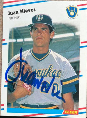 Juan Nieves Signed 1988 Fleer Baseball Card - Milwaukee Brewers - PastPros