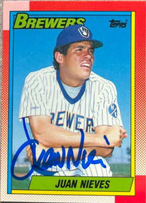 Juan Nieves Signed 1990 Topps Tiffany Baseball Card - Milwaukee Brewers - PastPros
