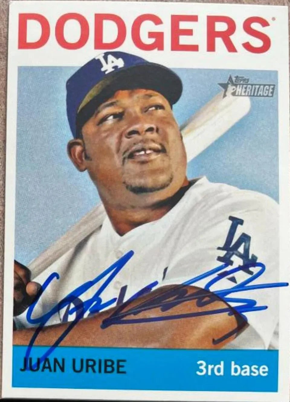 Juan Uribe Signed 2012 Topps Heritage Baseball Card - Los Angeles Dodgers