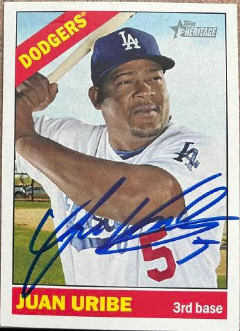 Juan Uribe Signed 2015 Topps Heritage Baseball Card - Los Angeles Dodgers