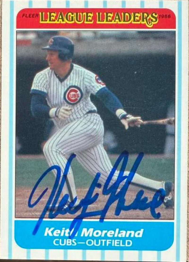 Keith Moreland Signed 1986 Fleer League Leaders Baseball Card - Chicago Cubs #25