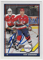 Ken Sabourin Signed 1991-92 O-Pee-Chee Hockey Card - Washington Capitals